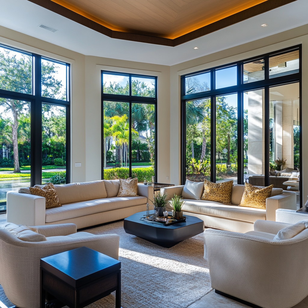 A magnificent bay window in a luxury home.